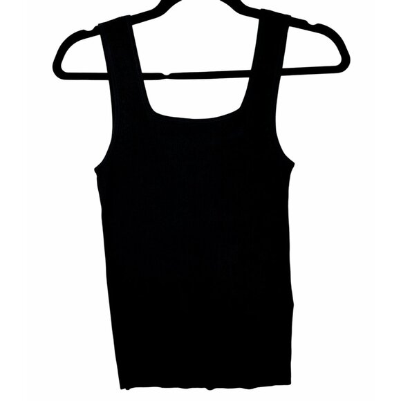 Madewell Square Neck Ribbed Tank Top Black XS Viscose Knit NWT Minimalist - Picture 2 of 11